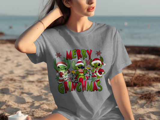 Festive Merry Grinchmas Alien Christmas T-shirt