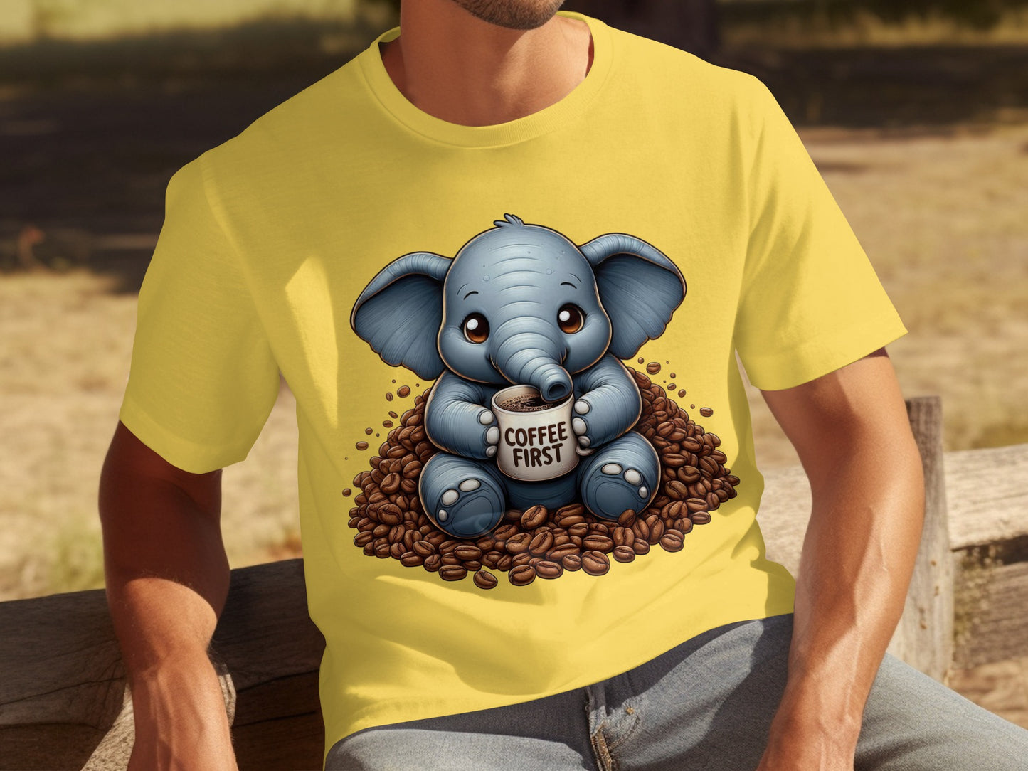Cute Baby Elephant Coffee First T-Shirt