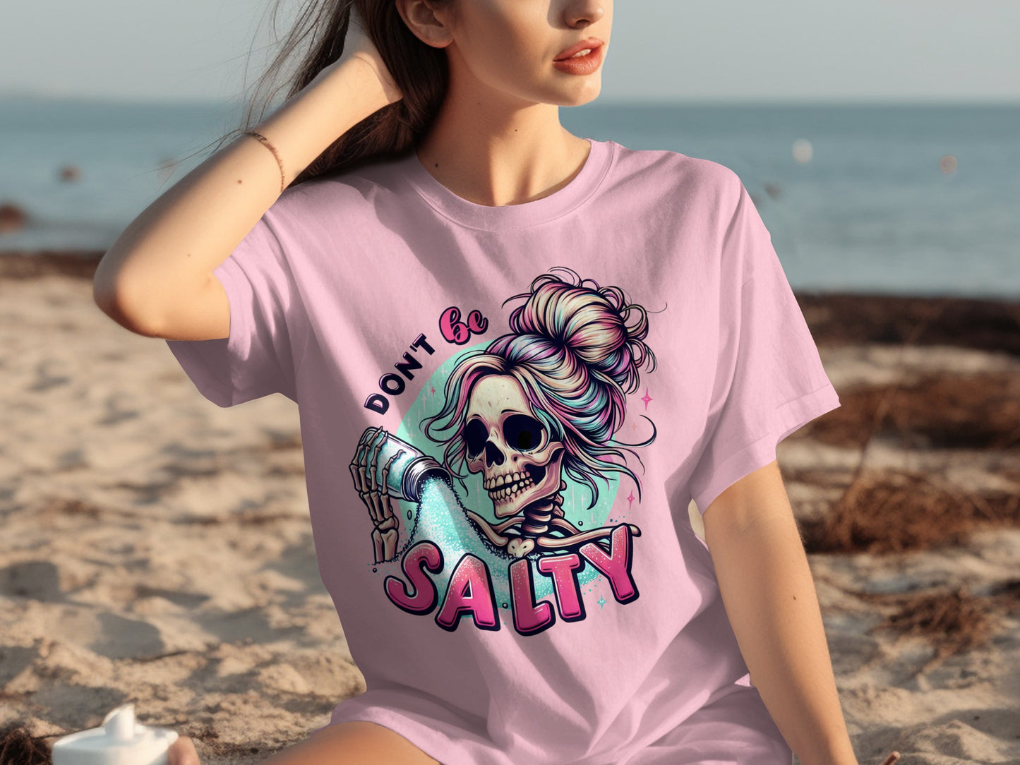 Don't Be Salty Skull Graphic T-Shirt for Beach Lovers