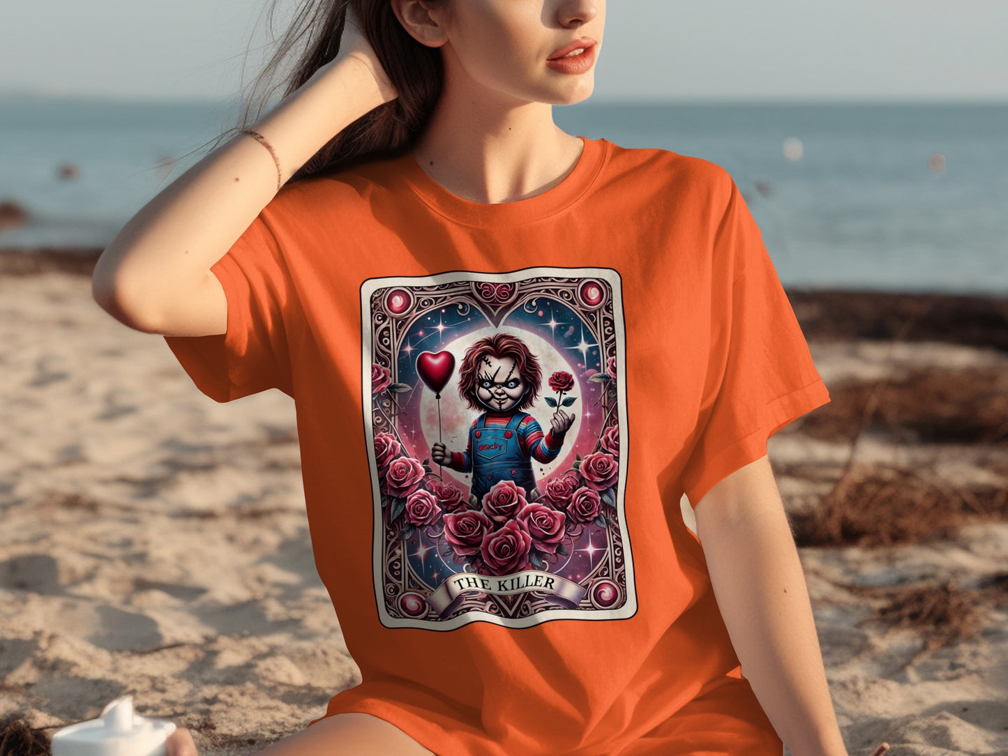 Cartoon Killer Holding Heart with Roses T-Shirt