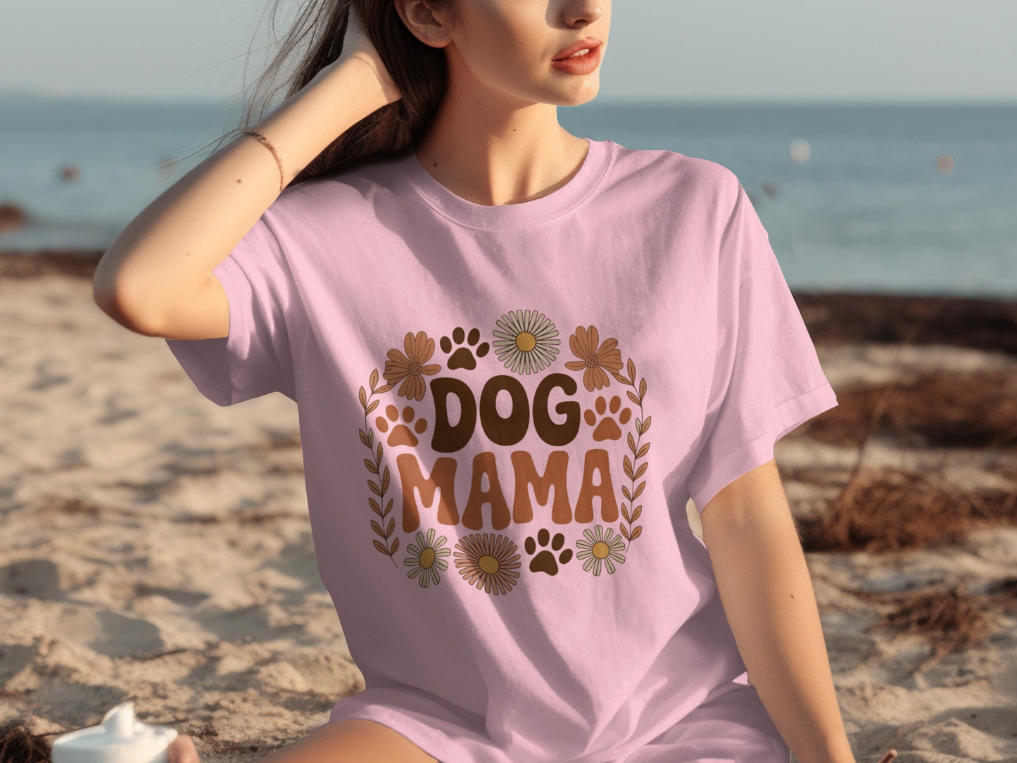 Dog Mama Floral Paw Print Design T-Shirt