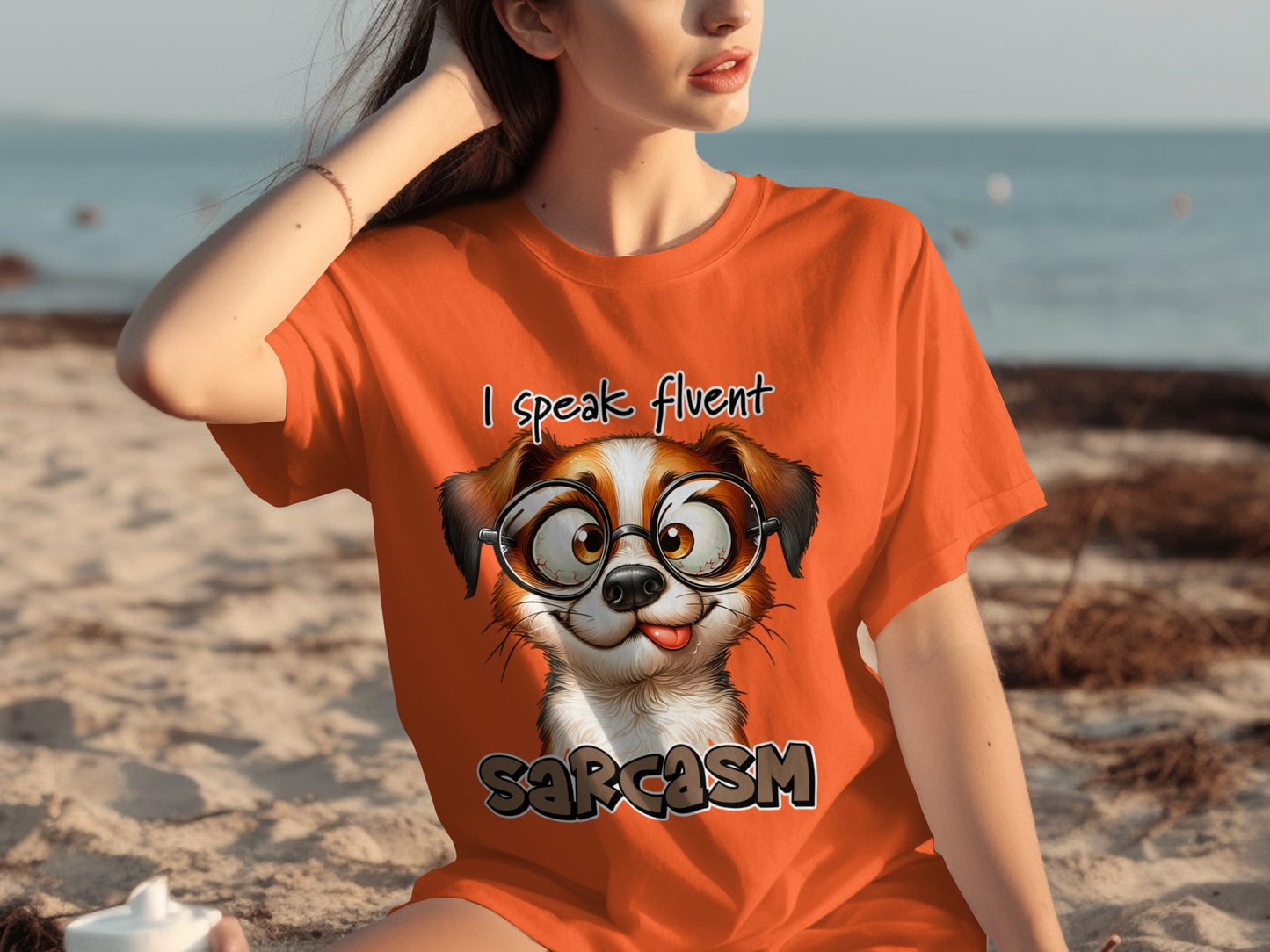 I Speak Fluent Sarcasm Dog Graphic Orange Shirt