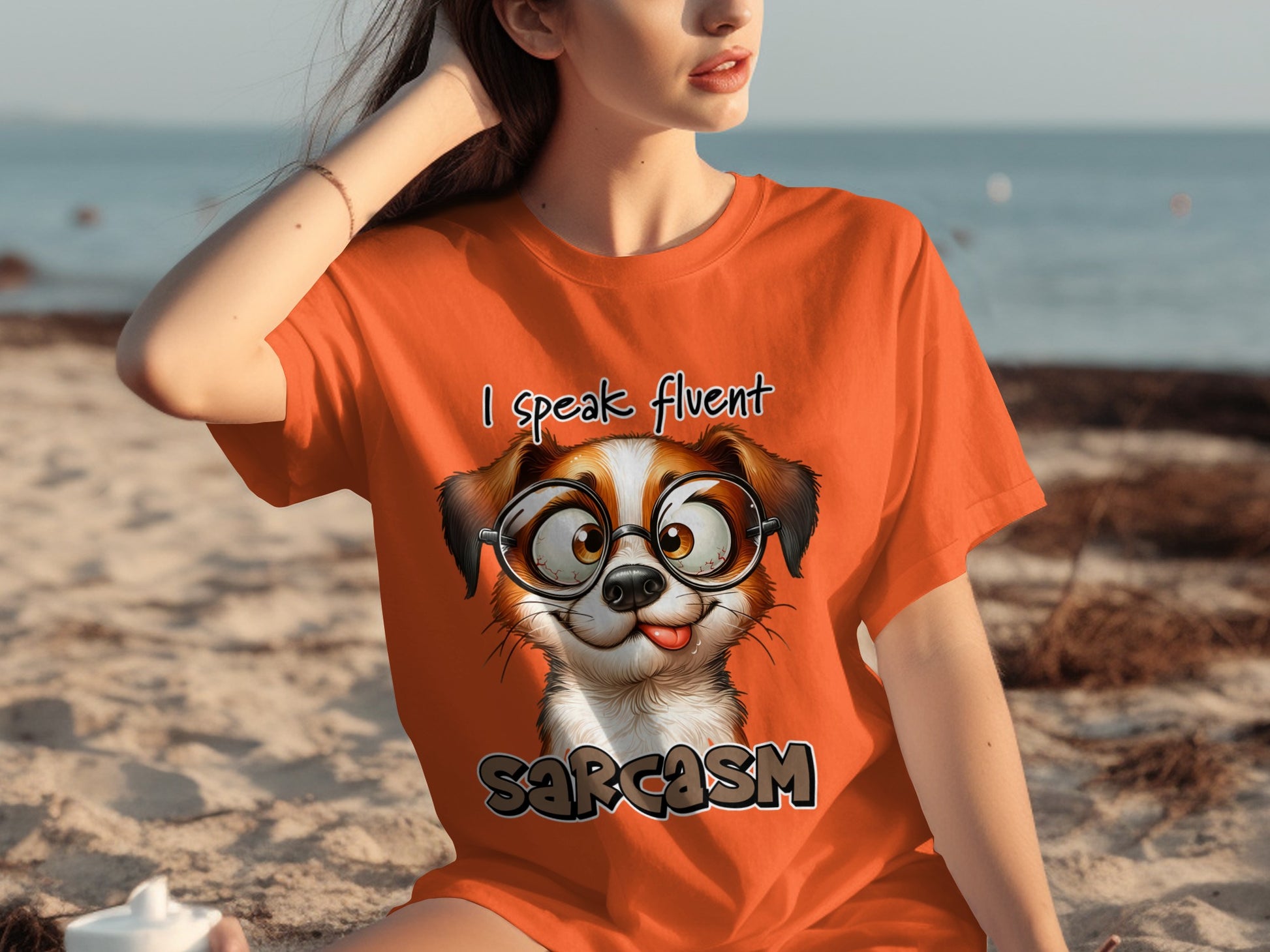 I Speak Fluent Sarcasm Dog Graphic Orange Shirt
