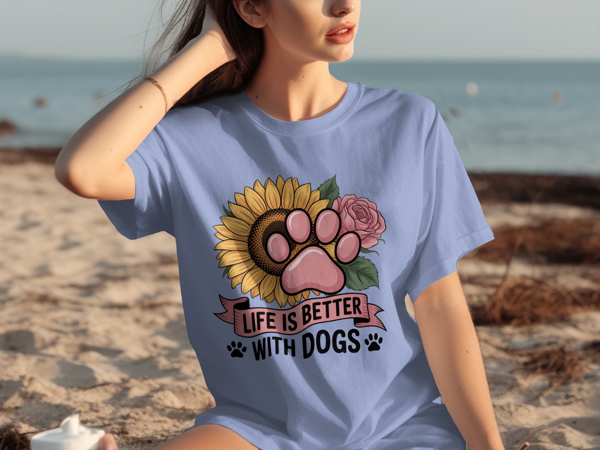 Life is Better with Dogs Sunflower Rose T-shirt