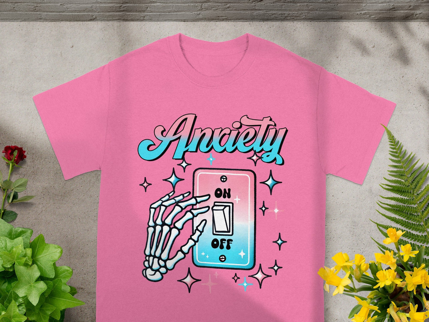 Anxiety On Off Switch Skeleton Pink Shirt Product