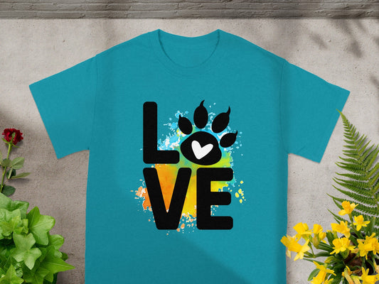 Colorful Love Paw Print Graphic Dog Lover T-Shirt