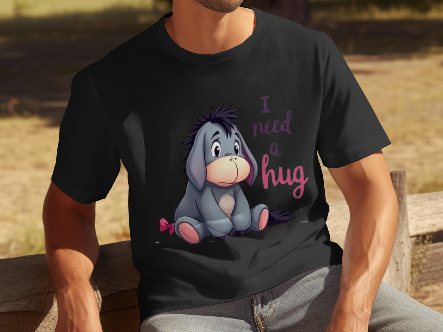 I Need a Hug Eeyore Graphic Tee for Casual Wear