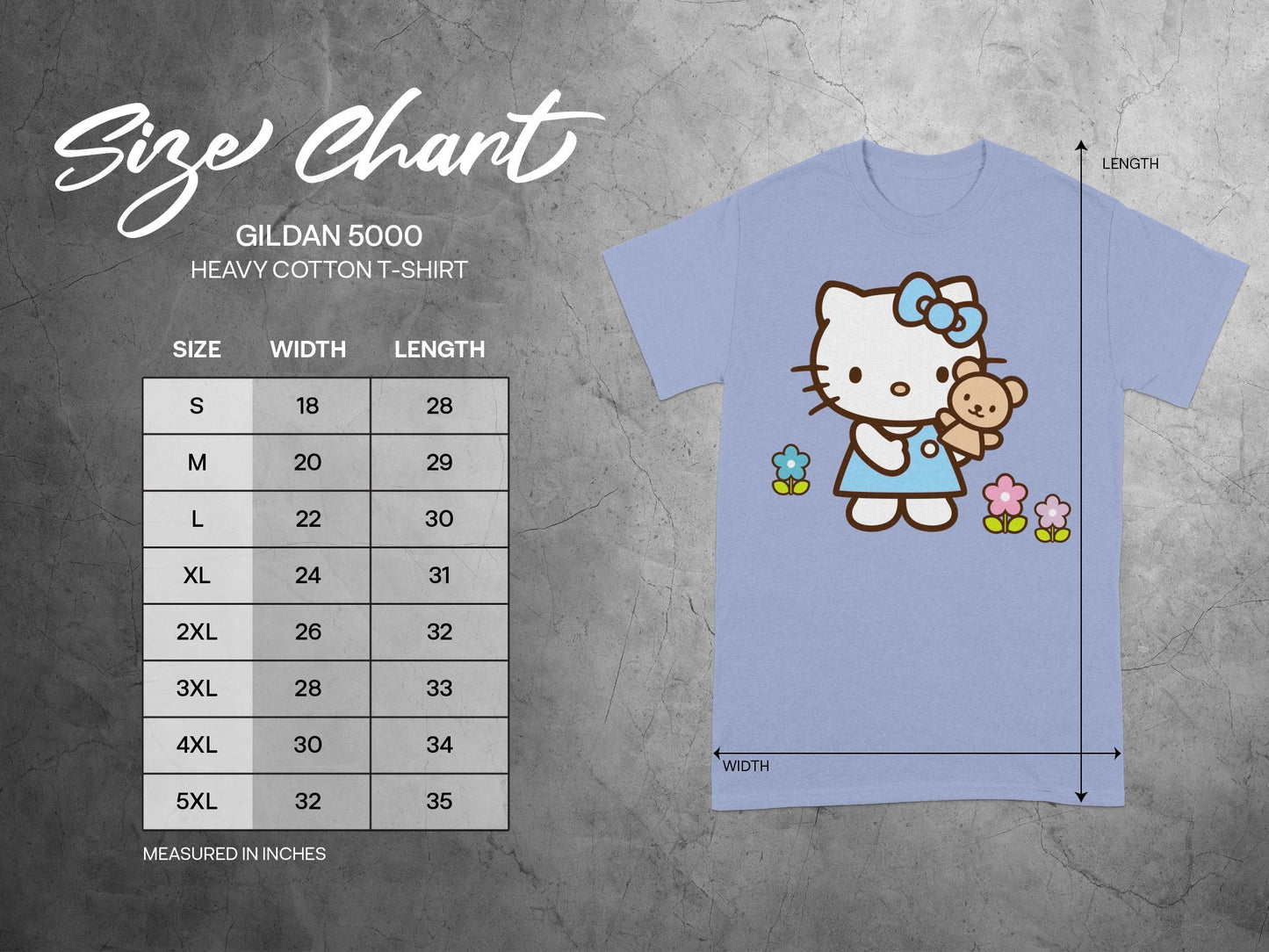 GILDAN 5000 T-SHIRT Hello Kitty Size Chart product type