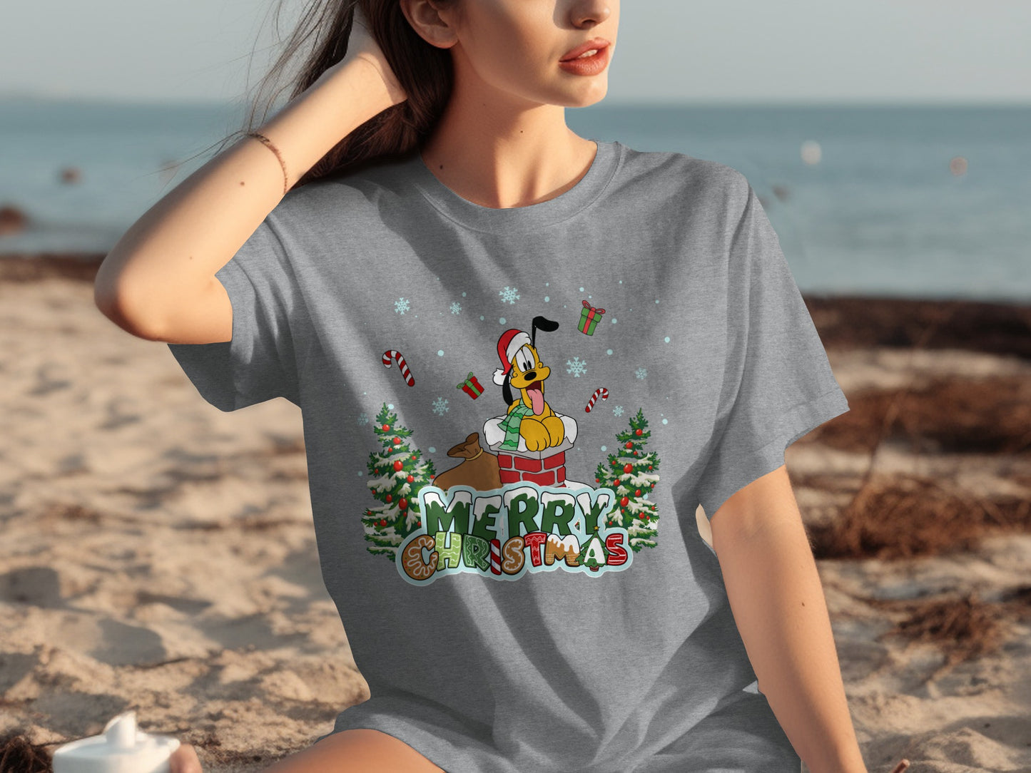 Merry Christmas with Cheerful Dog Graphic T-shirt