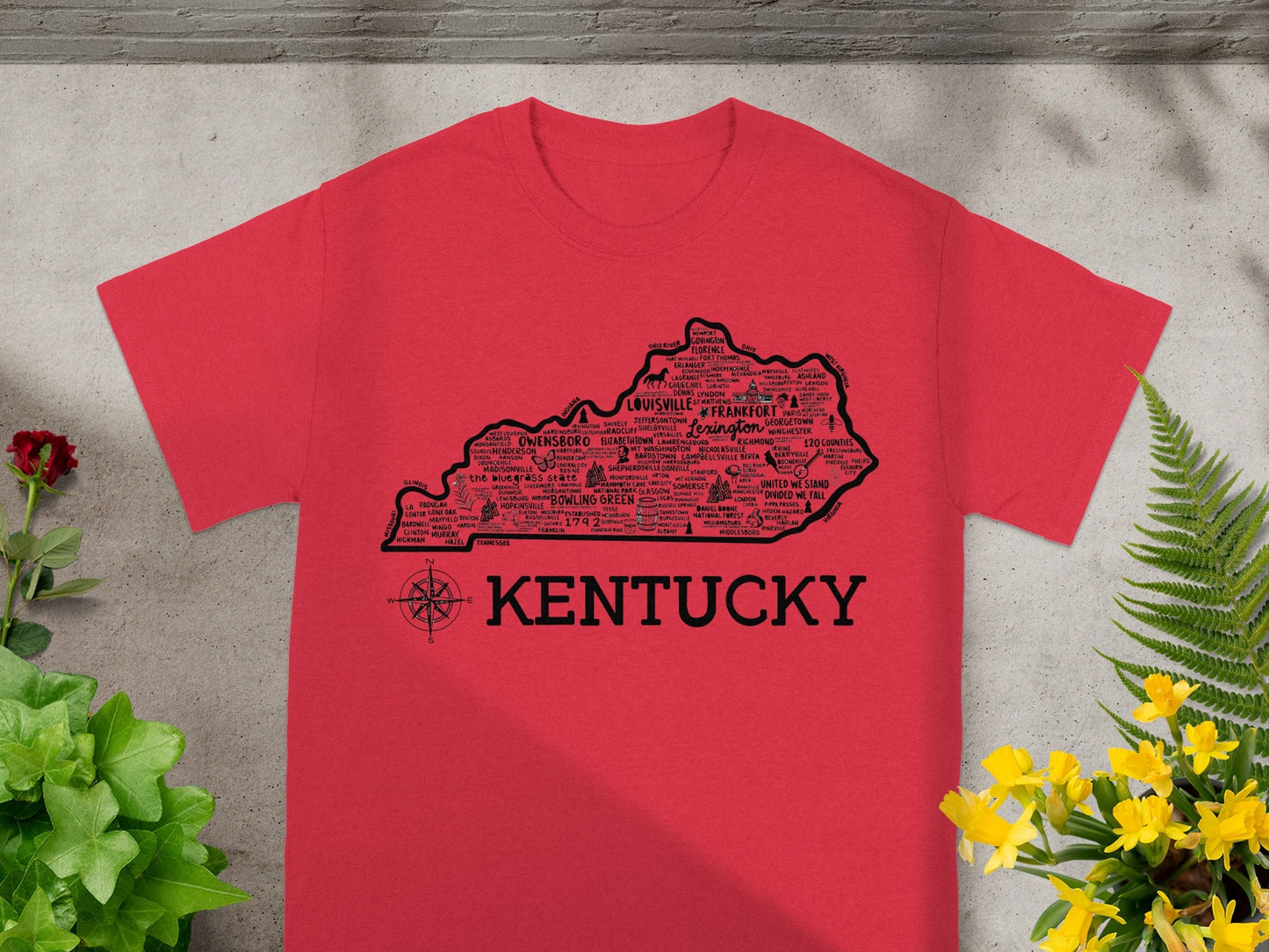 Kentucky Map Design Graphic Printed T-Shirt