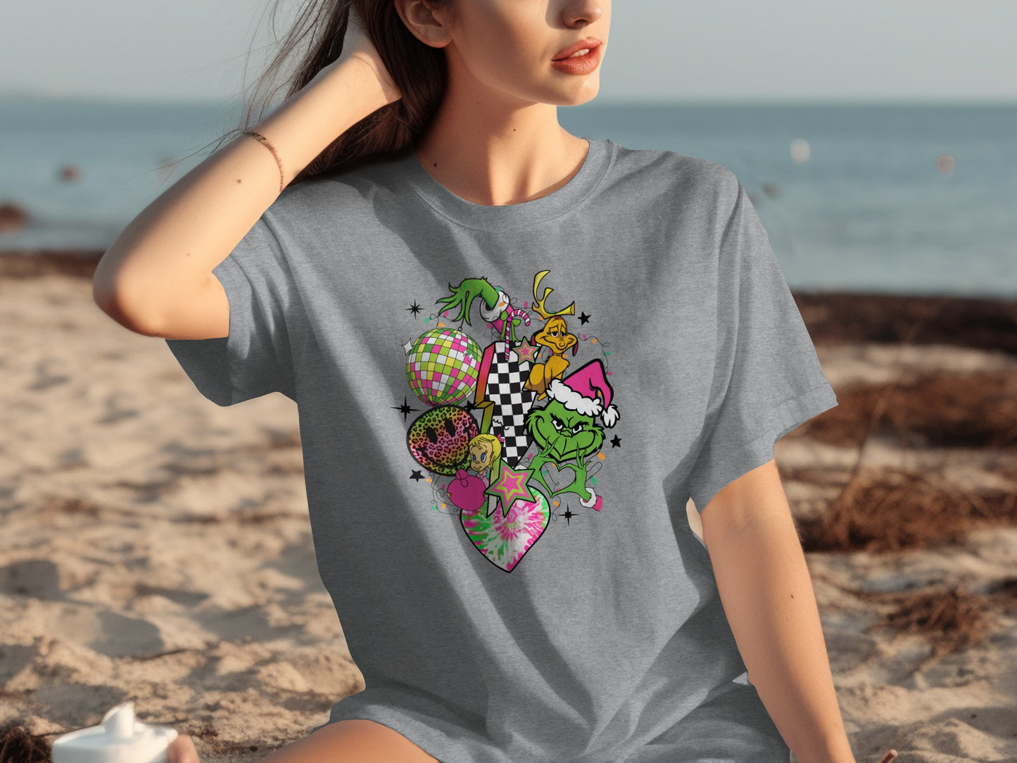 Fun Holiday Grinch Checkerboard Party Graphic T-shirt