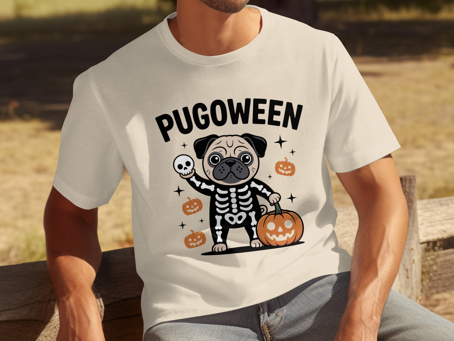Pugoween Halloween Pug Skeleton Graphic T-shirt