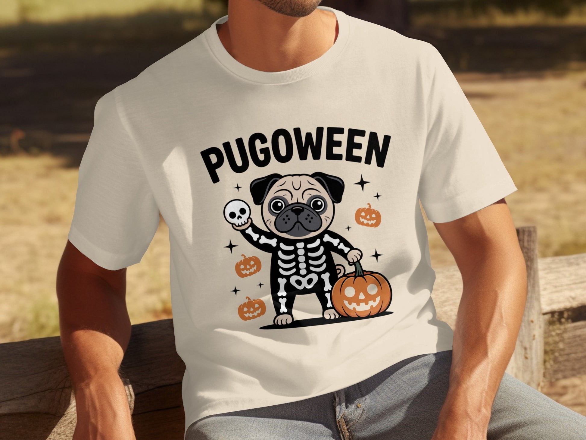 Pugoween Halloween Pug Skeleton Graphic T-shirt