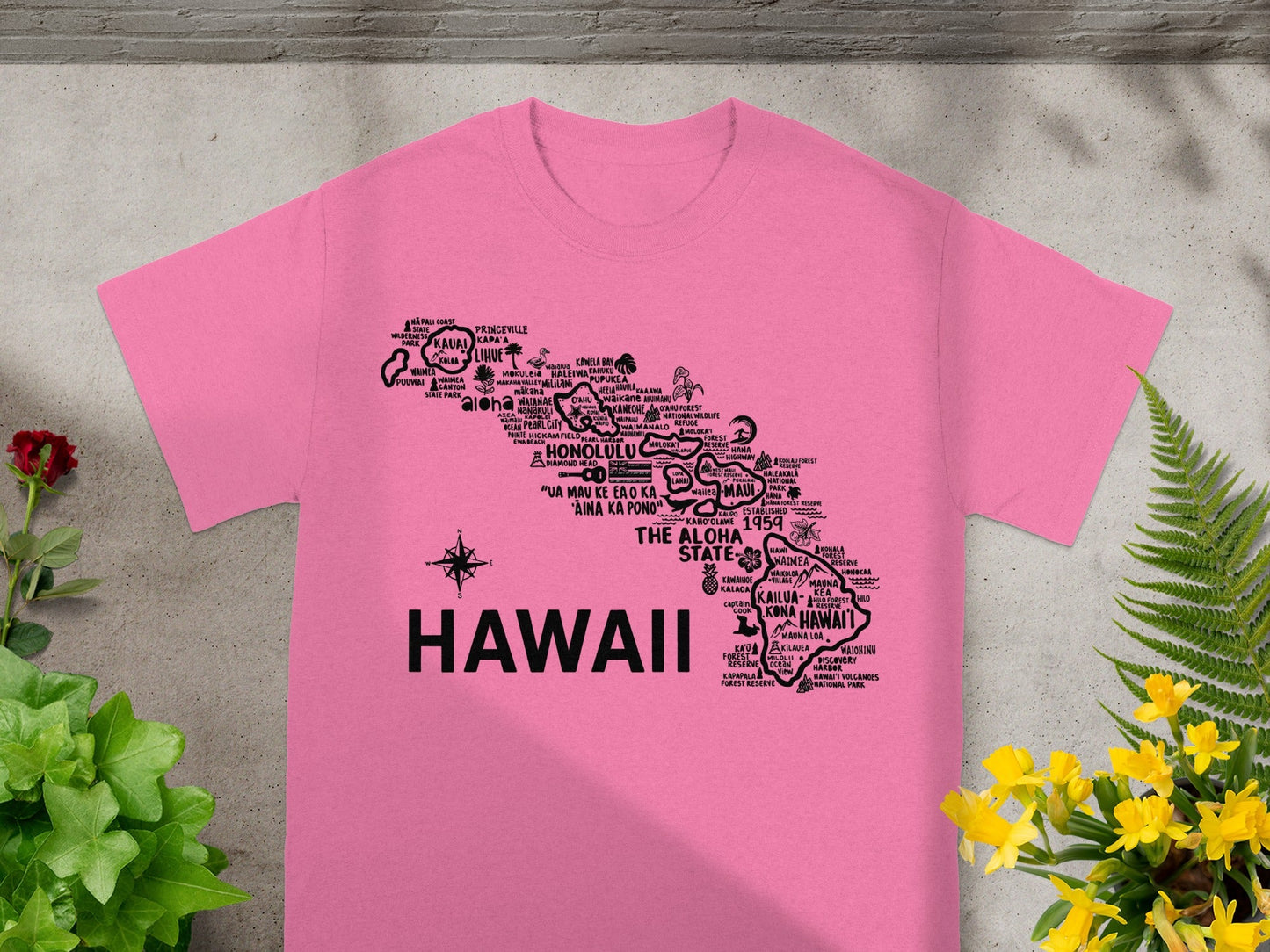 Hawaii Map Design Pink Colored T-Shirt Product