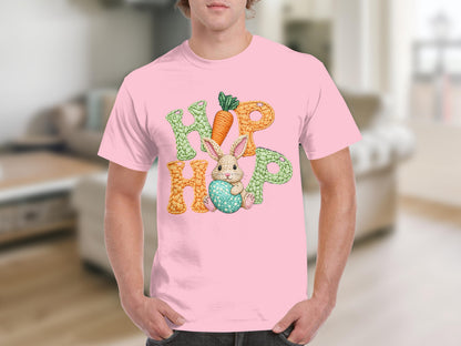Pink Hop Carrot Bunny Easter Graphic T-shirt