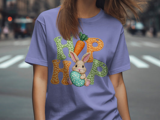 Hop Hop Rabbit with Carrot and Egg Design Shirt