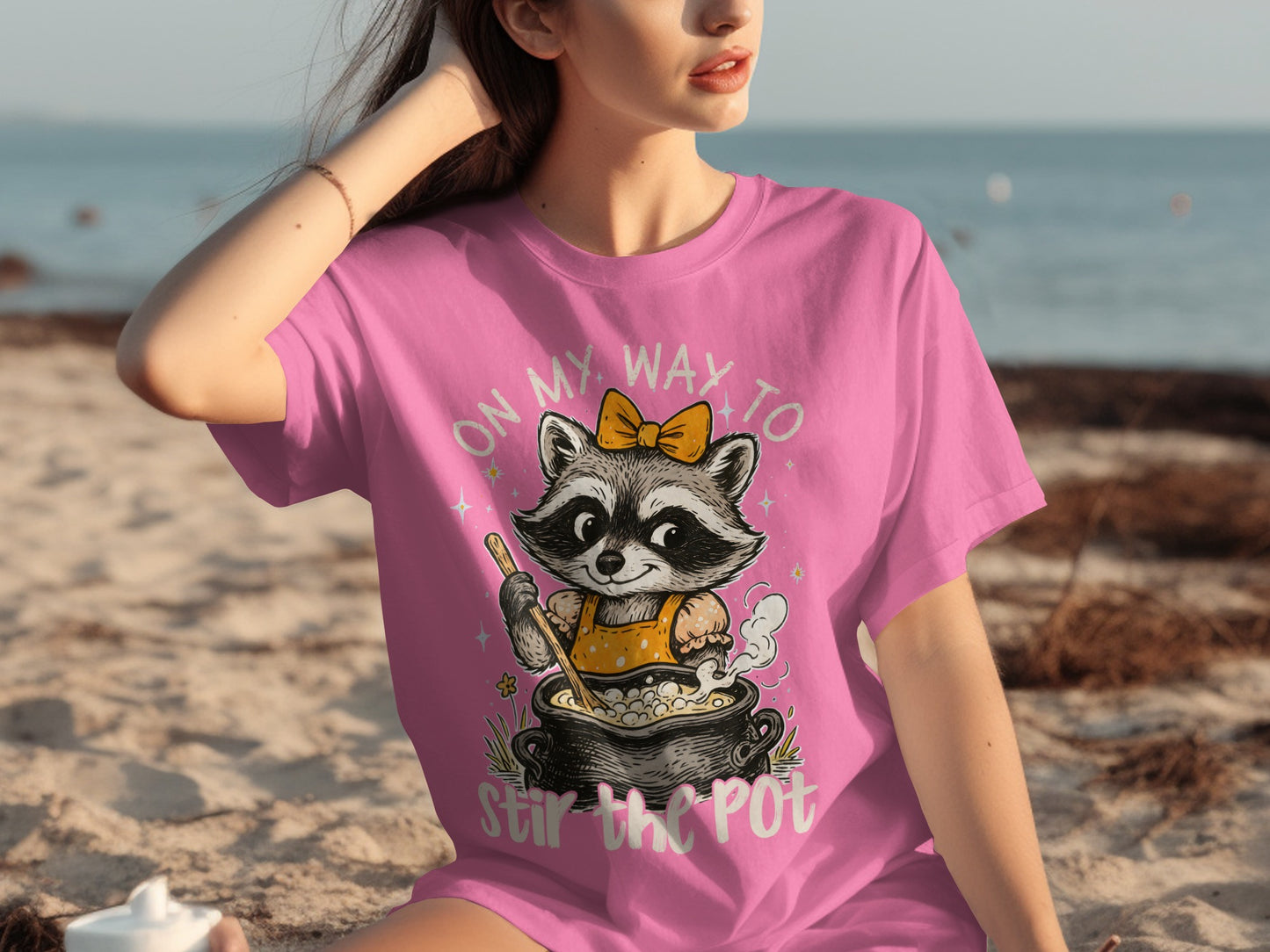 On My Way to Stir the Pot Raccoon Graphic T-shirt