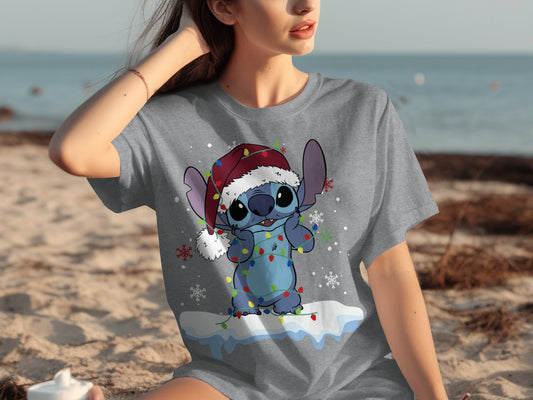 Stitch Wearing Santa Hat Graphic T-Shirt Product