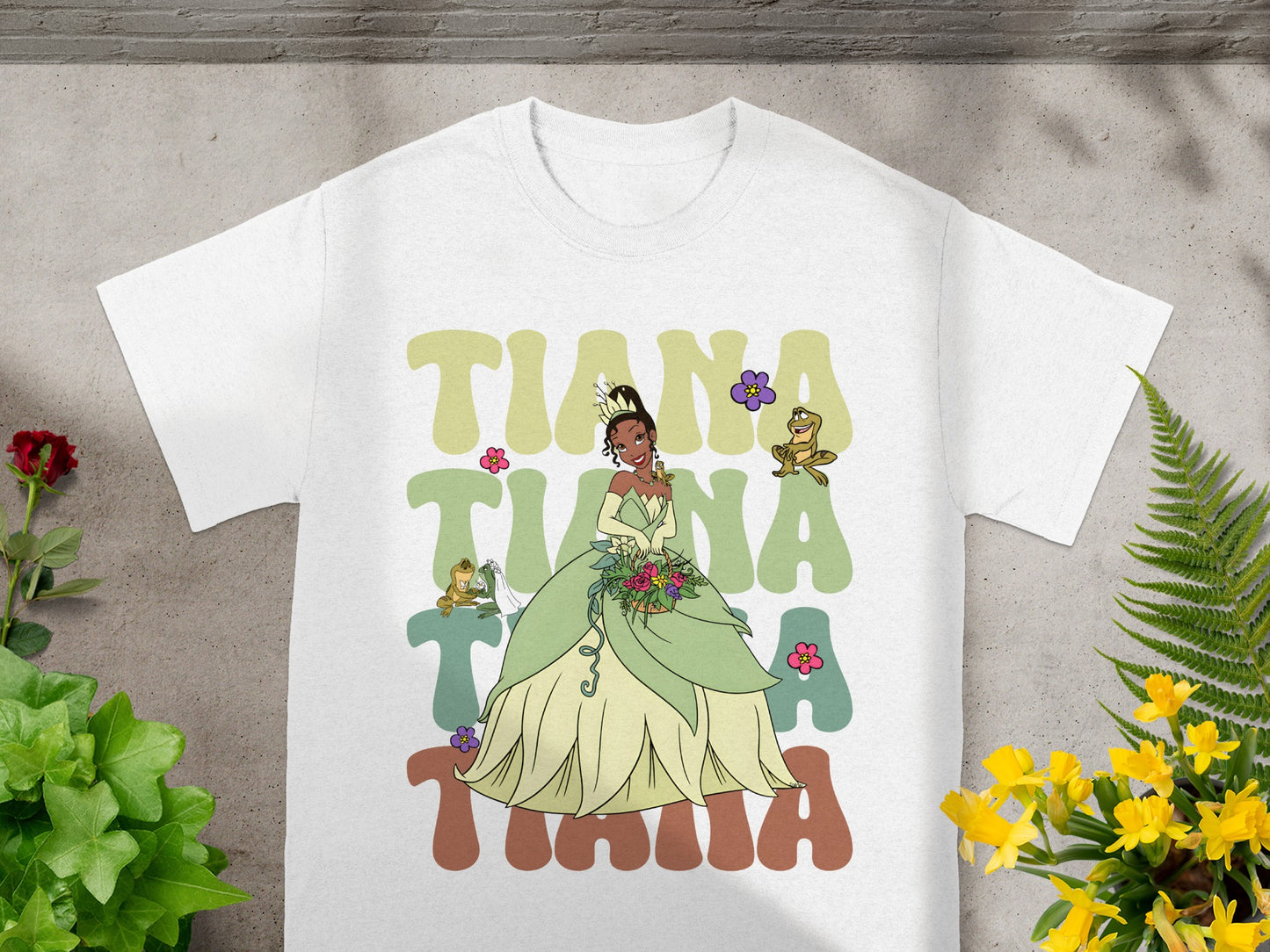 Tiana's name in colorful lettering with a princess Tiana graphic.