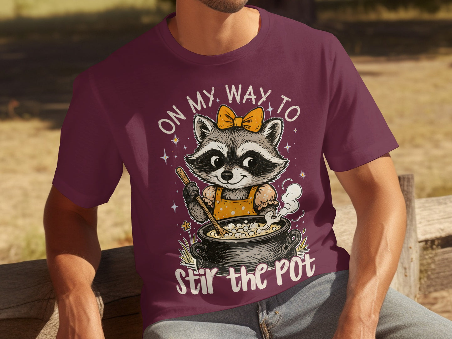 On My Way to Stir the Pot Raccoon Graphic T-shirt