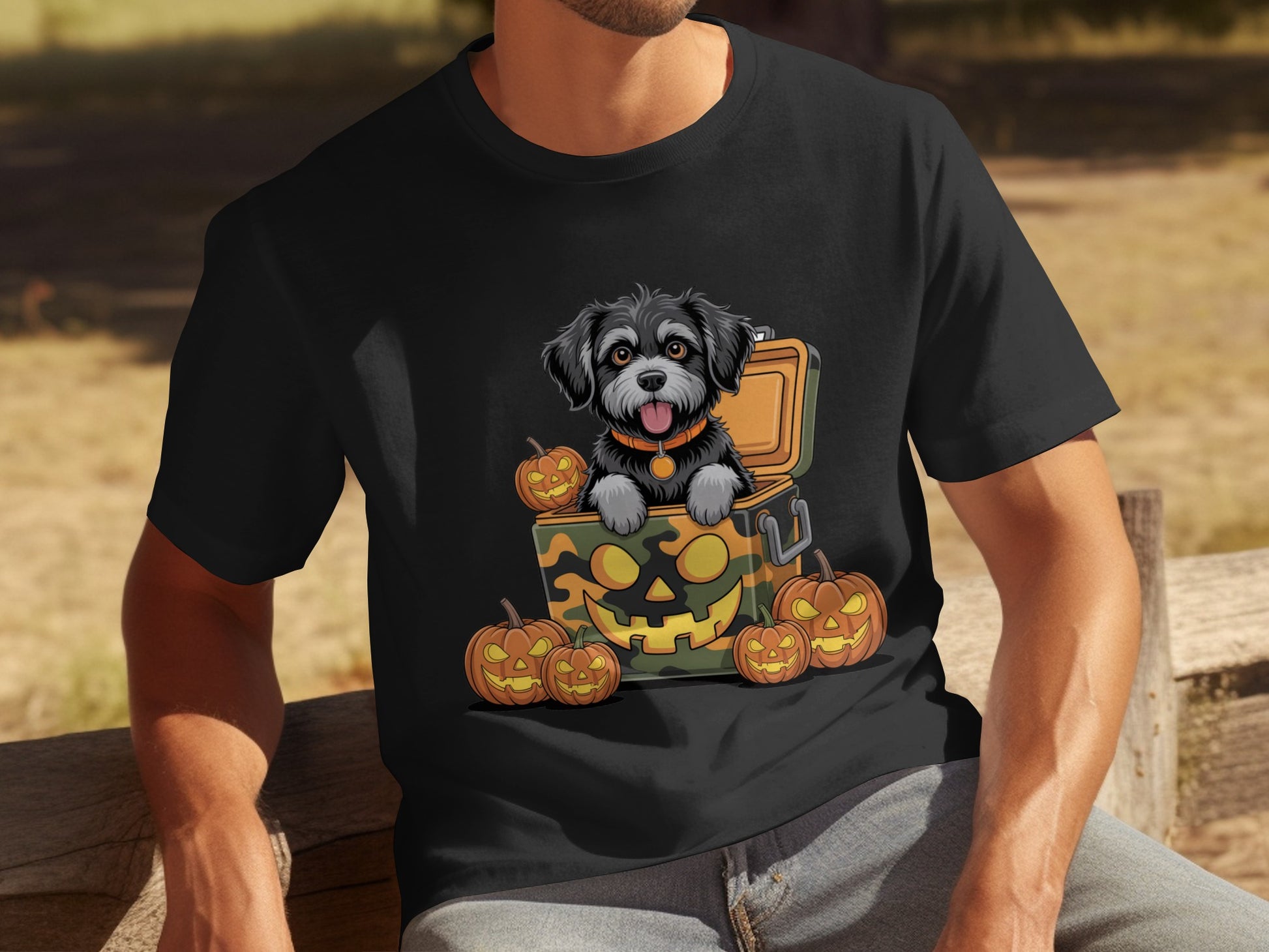 Halloween Puppy in Pumpkin Patch Graphic T-Shirt