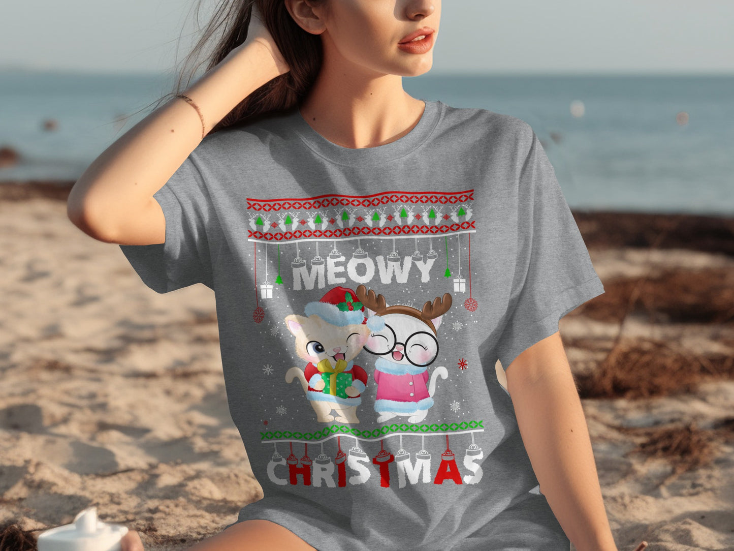 Meowy Christmas Cute Cats Graphic Tee Shirt