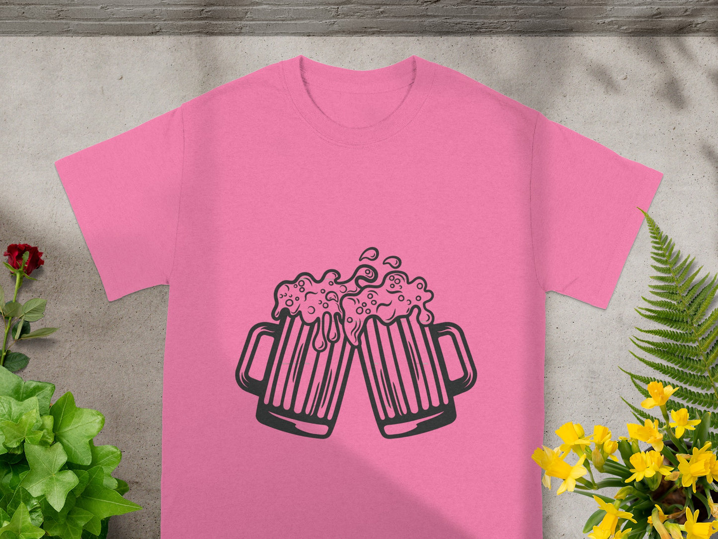 Cheerful Beer Mug Print on Pink T-shirt product