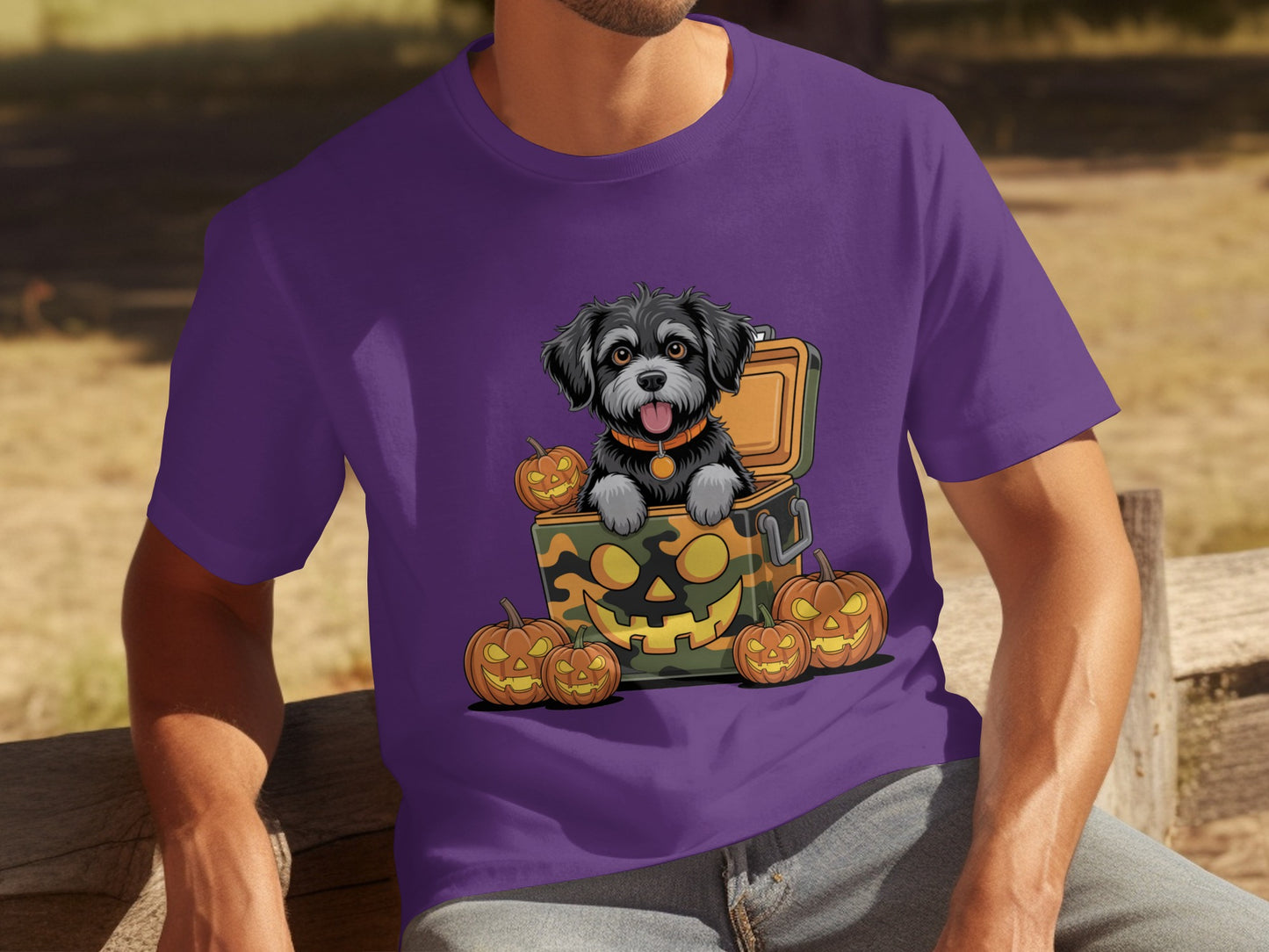 Halloween Puppy and Pumpkin Print T-shirt Product