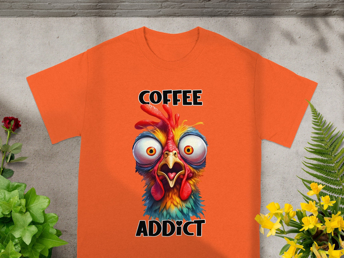 Coffee Addict Funny Chicken Graphic T-Shirt