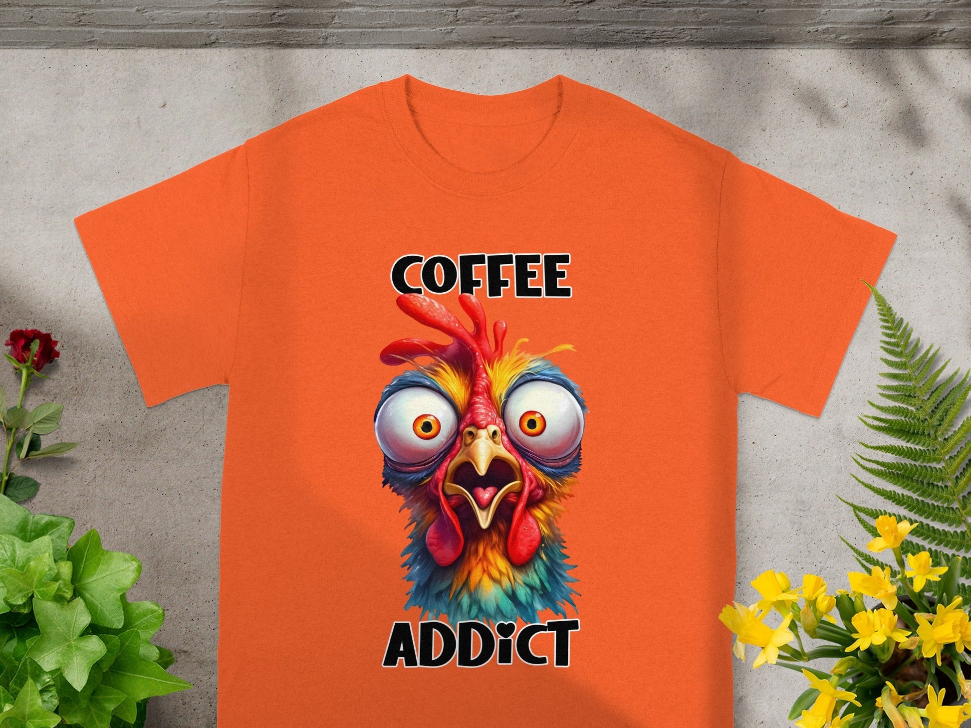Coffee Addict Funny Chicken Graphic T-Shirt