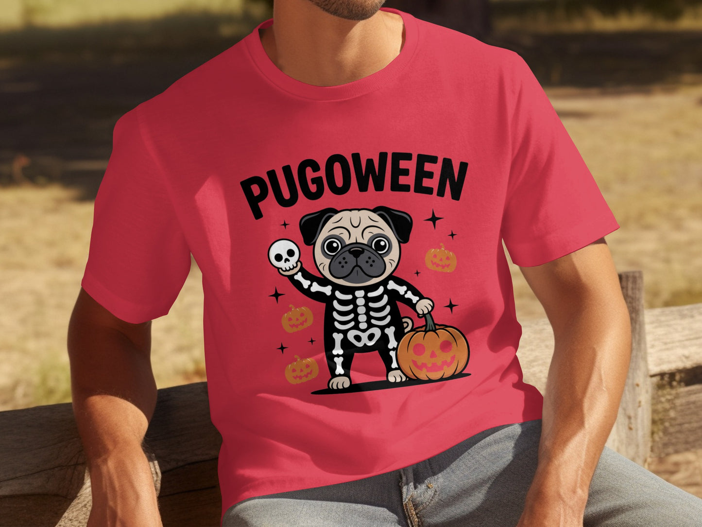 Funny Pug Halloween Shirt Pugoween Skeleton Design
