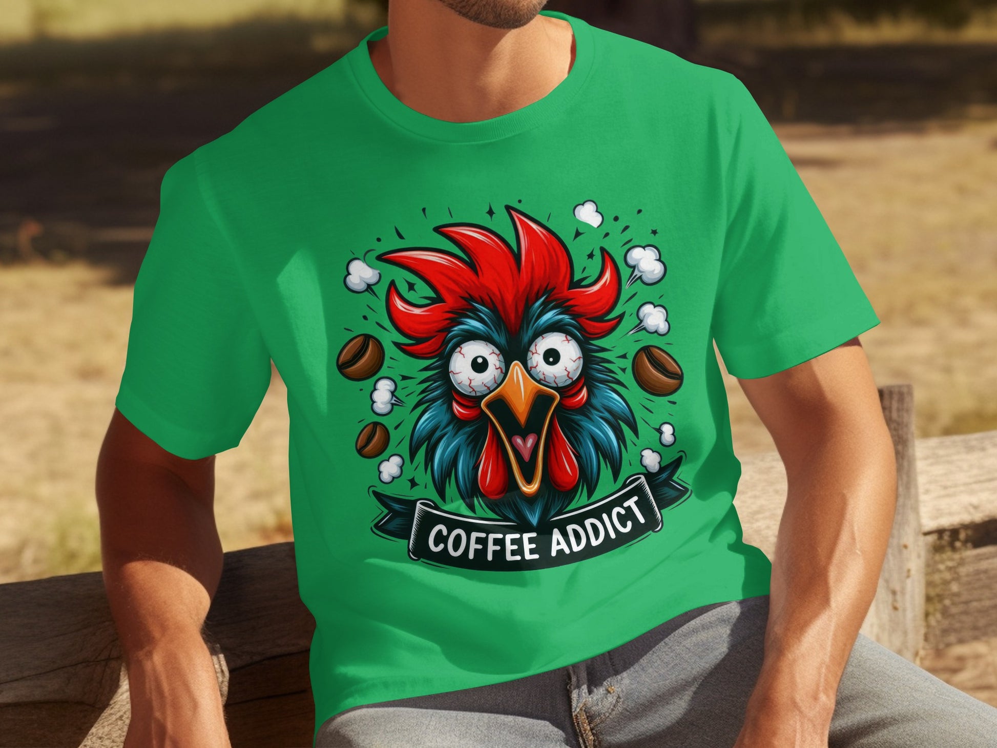 Coffee Addict Rooster Graphic T-shirt Casual Wear