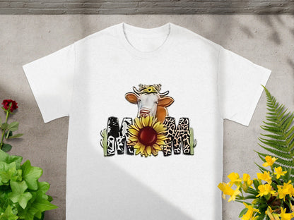 Cute Cow Sunflower and Leopard Print MOM Shirt