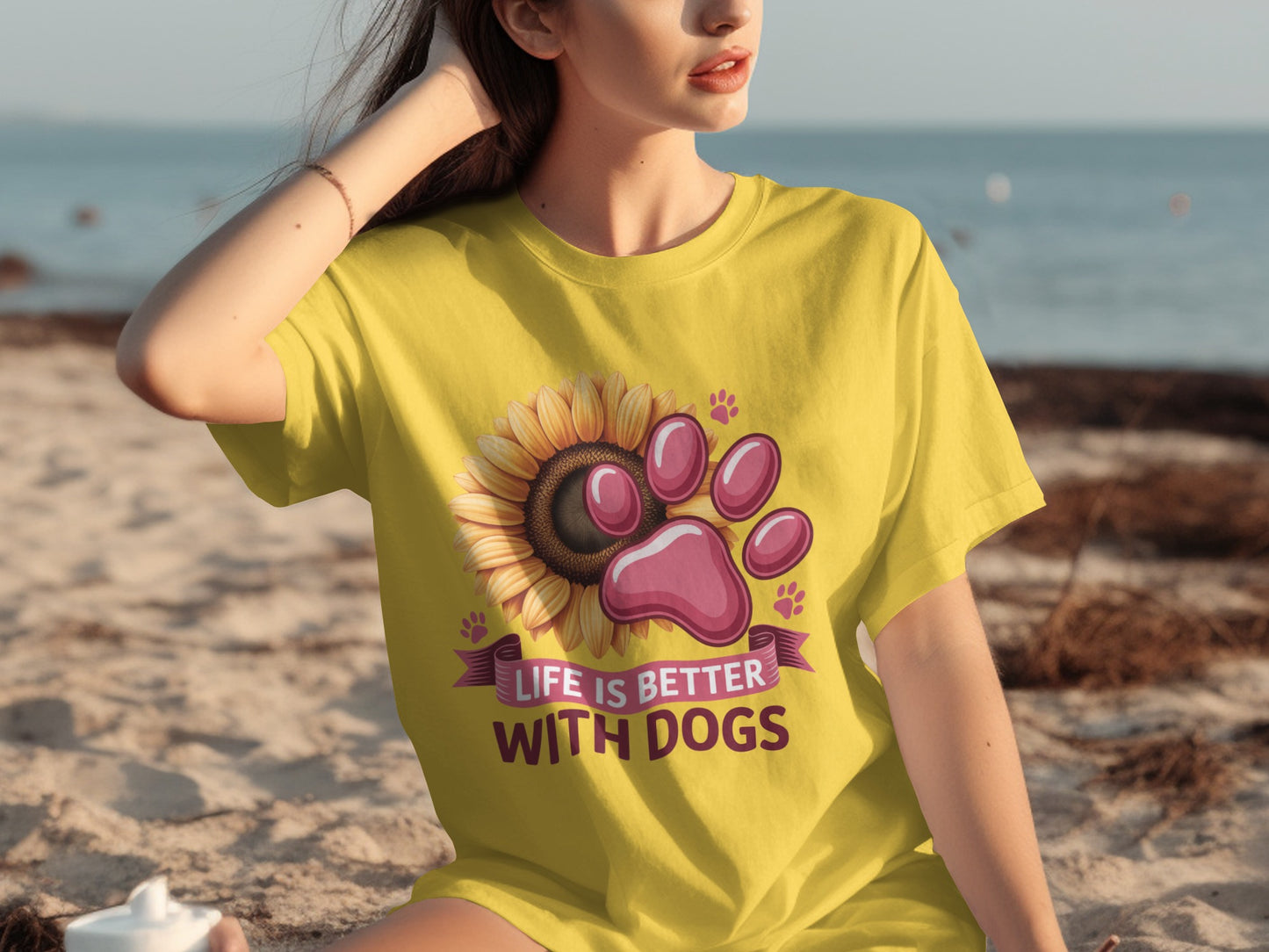 Life Is Better With Dogs Sunflower Paw T-shirt