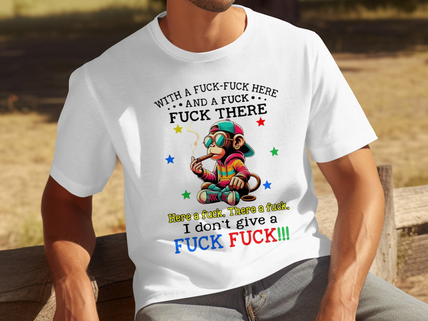 Funny Colorful Swearing Monkey Themed Tee Shirt