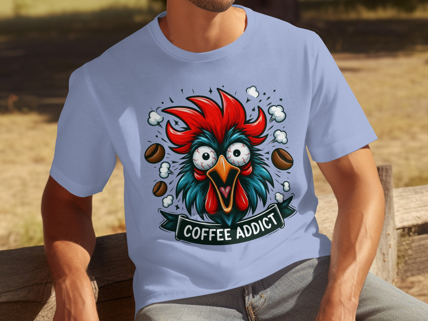 Funny Coffee Addict Rooster T-Shirt for Caffeine Lovers