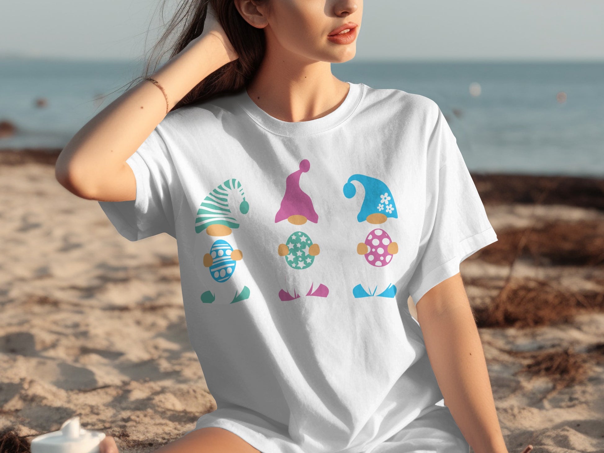 Colorful Eggs with Gnomes Beachwear T-shirt