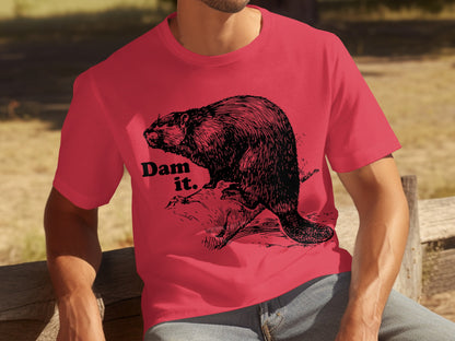 Dam It Beaver Graphic Design on Red T-shirt