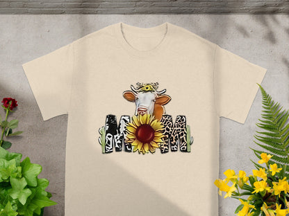 Adorable Cow and Sunflower Graphic T-shirt