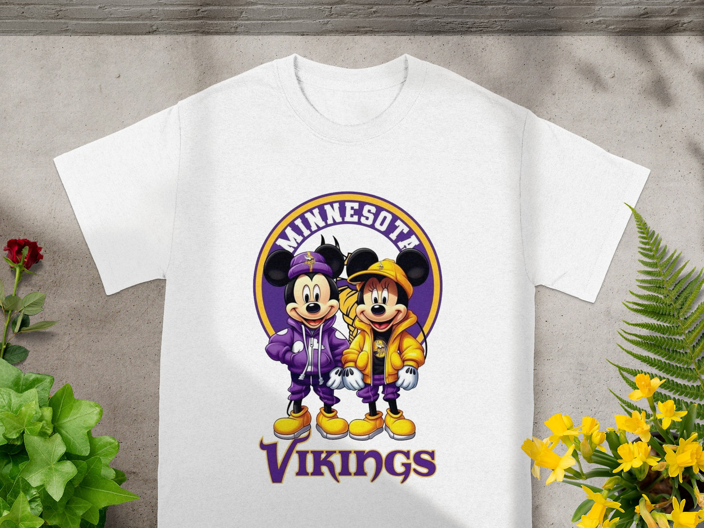 Mickey and Minnie Mouse in Minnesota Vikings gear.