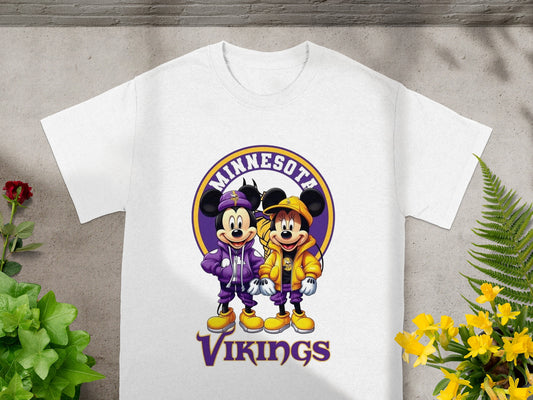 Mickey and Minnie Mouse in Minnesota Vikings gear.