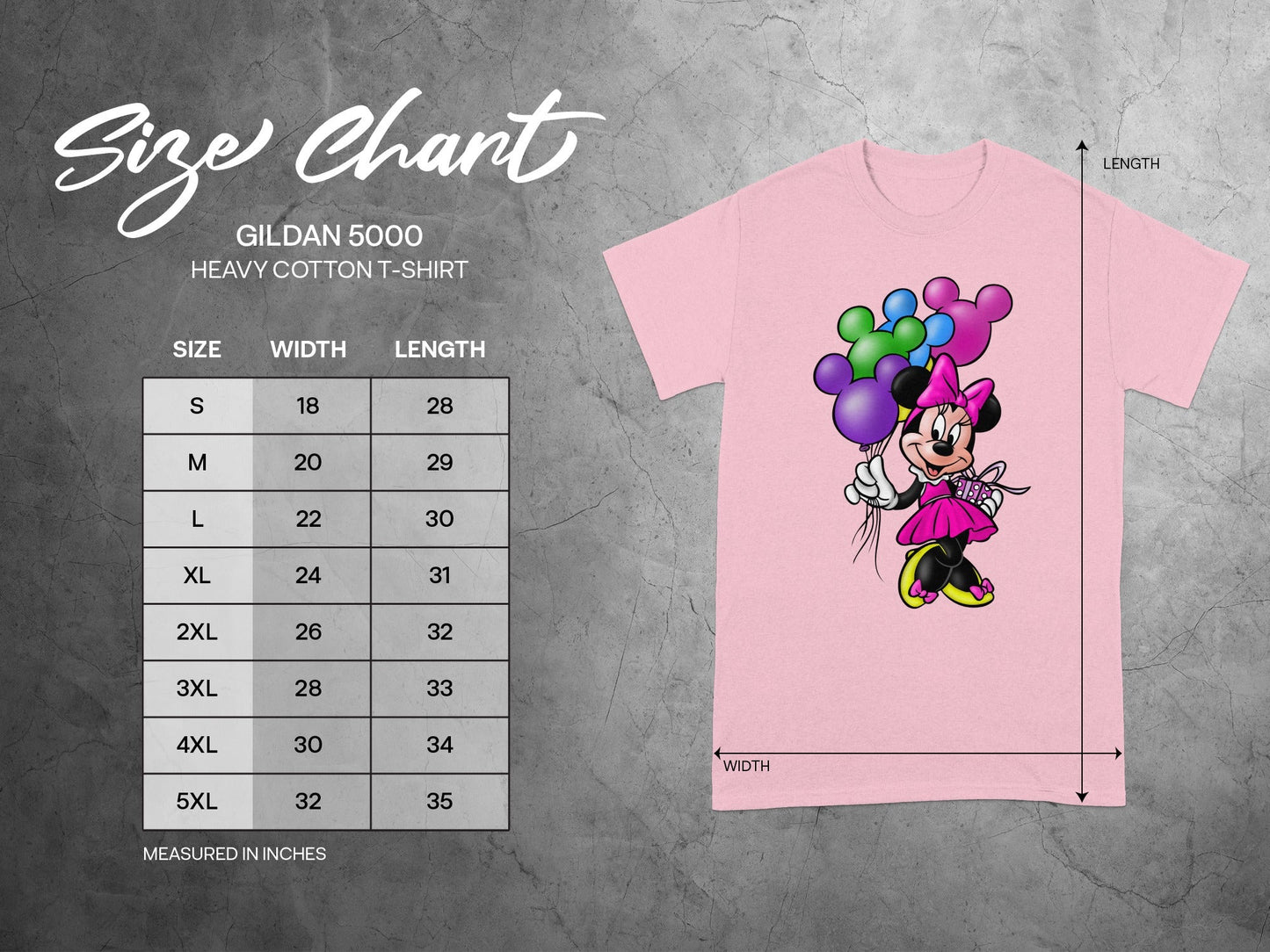 Gildan 5000 Minnie Mouse T-Shirt Size Chart product type