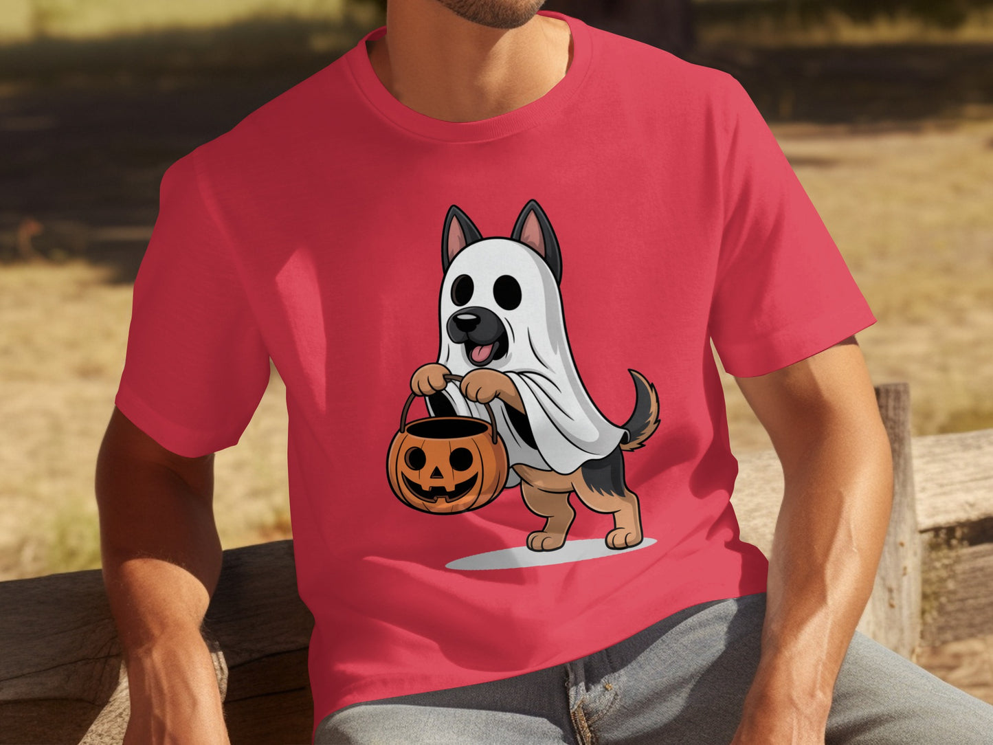 Dog in Ghost Costume Halloween T-Shirt design