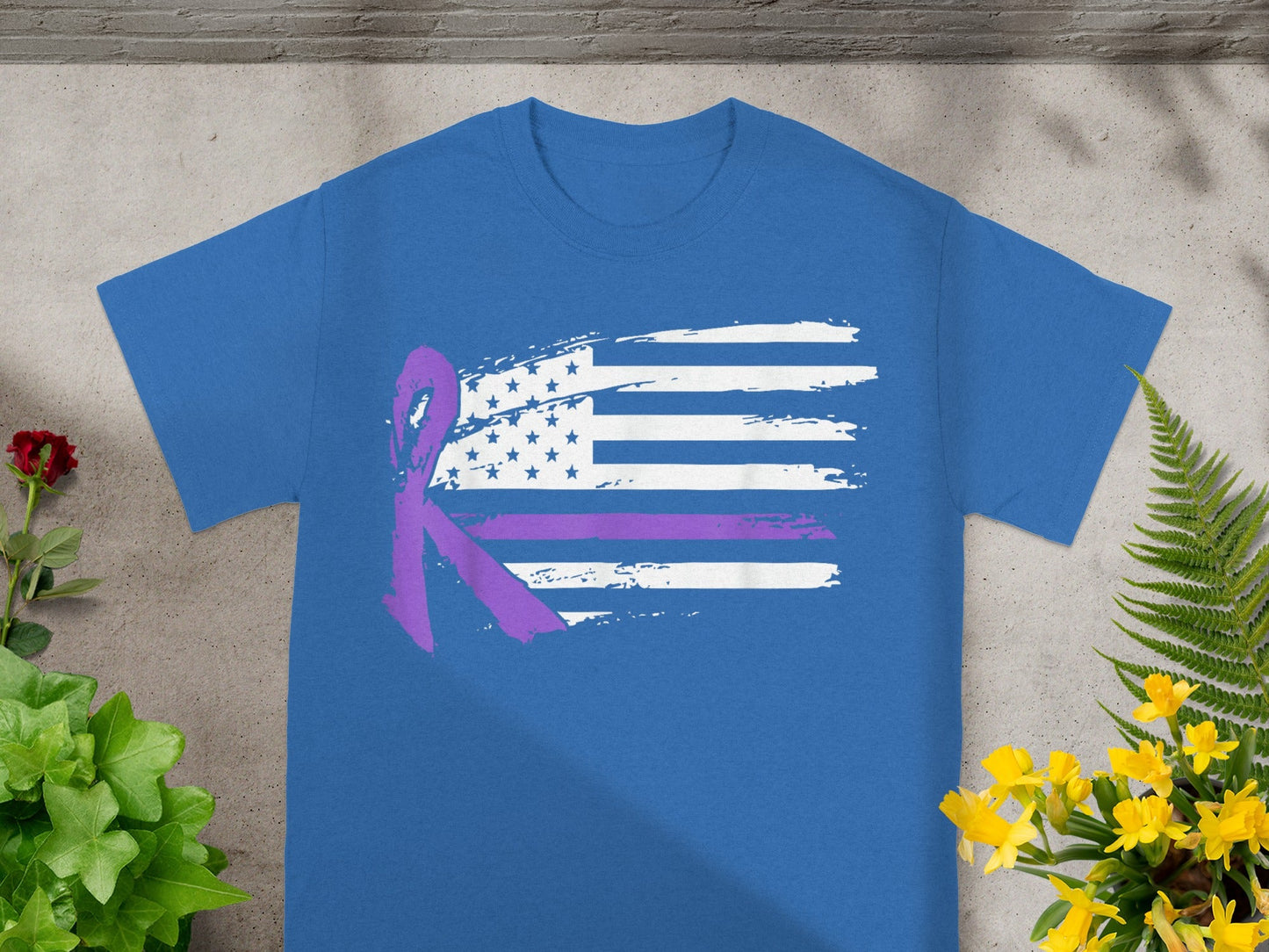 American Flag with Purple Ribbon Awareness Shirt