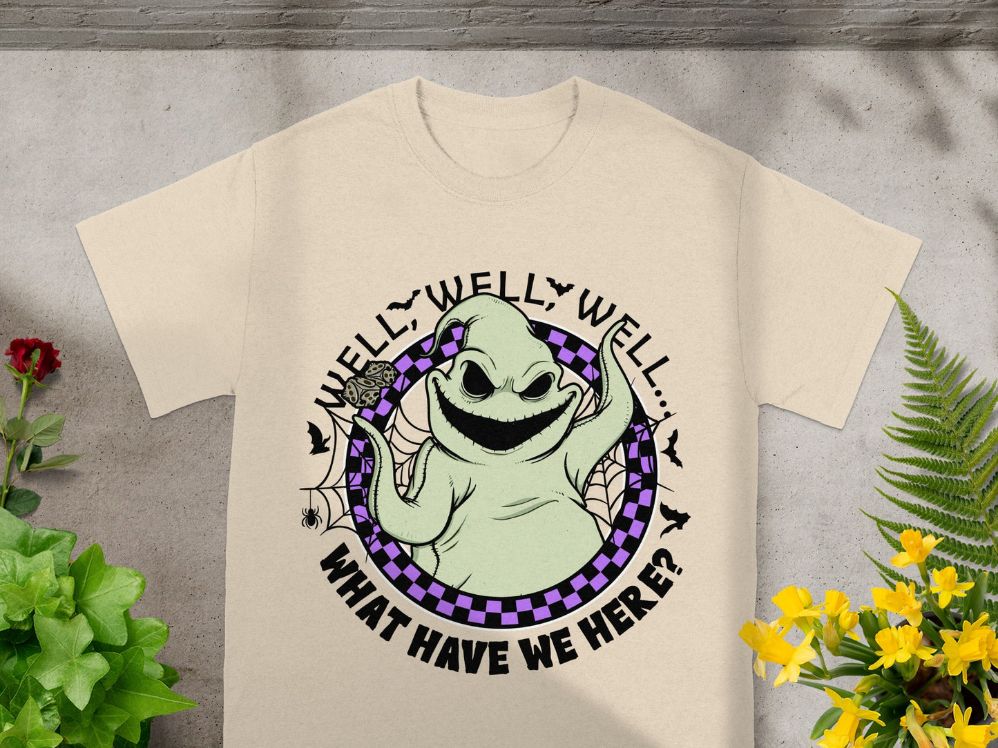 Oogie Boogie character graphic with "Well, well, well... What have we here?" text.