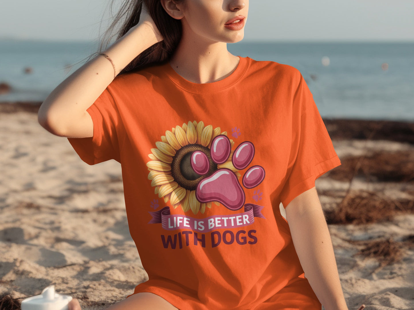 Life is Better with Dogs Sunflower Paw Print Shirt