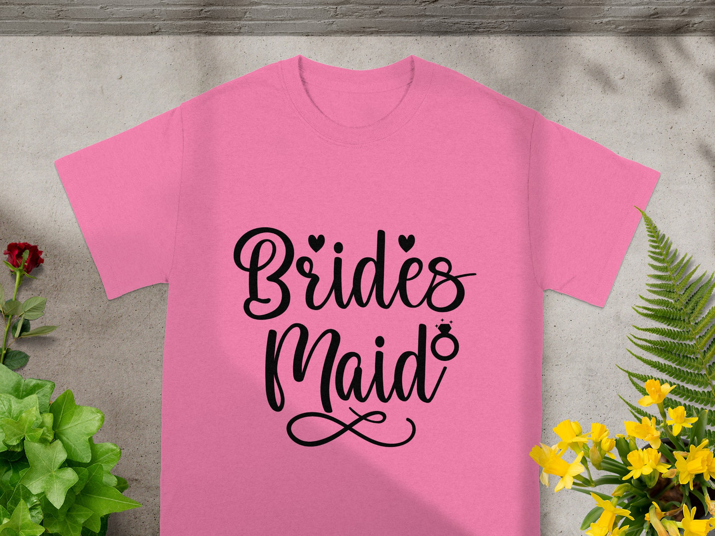 Bridesmaid Script Text Pink Graphic Bridal Party T-Shirt