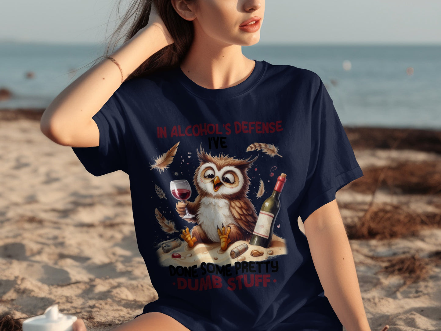 Funny Owl Wine Design In Alcohol's Defense T-Shirt