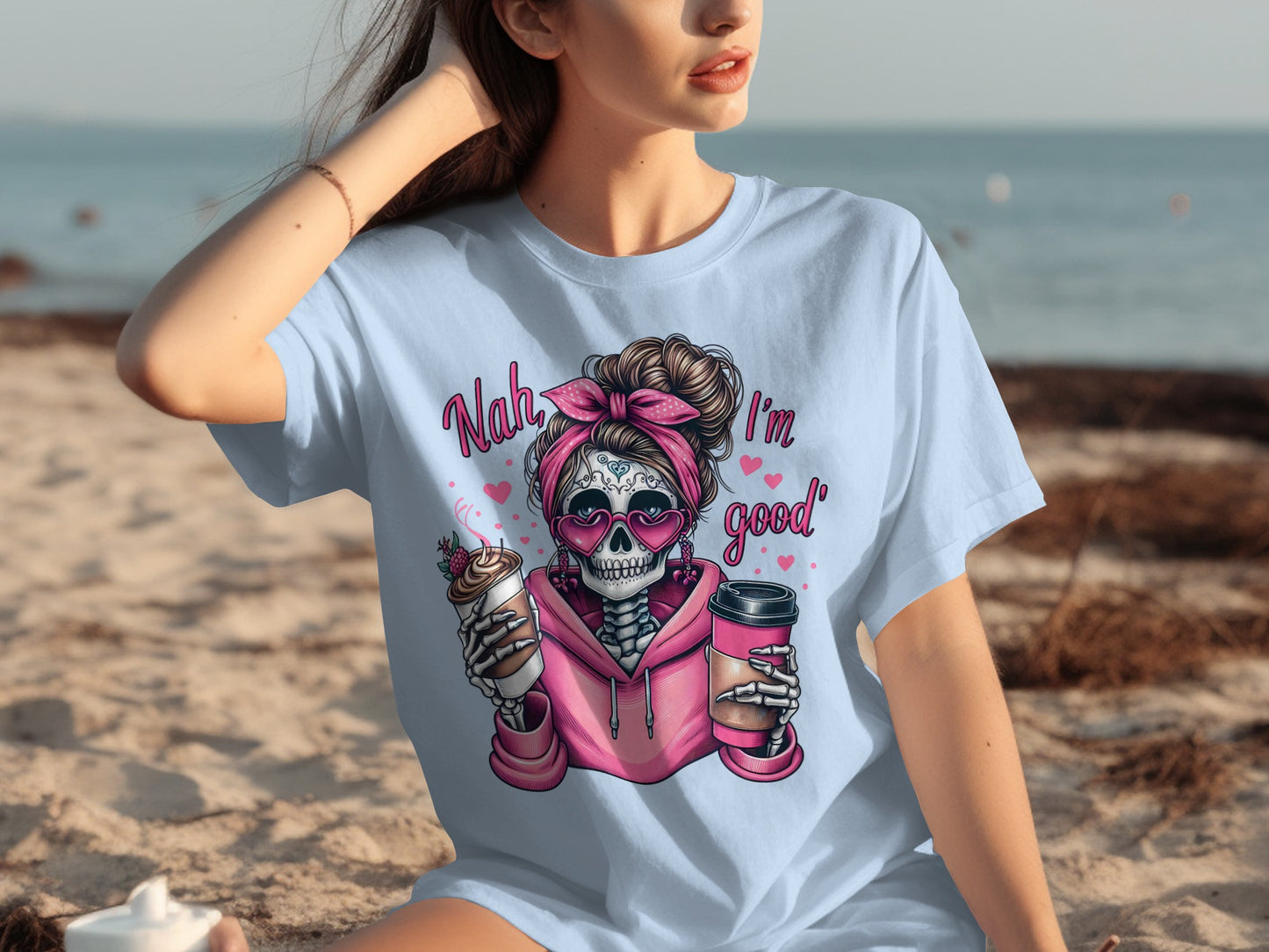 Nah I'm Good Skeleton Graphic Tee Shirt