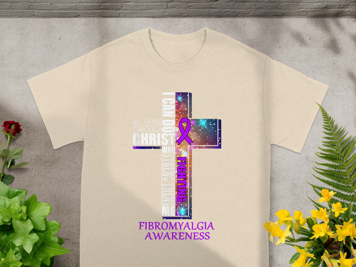 Fibromyalgia Awareness Religious Cross T-Shirt